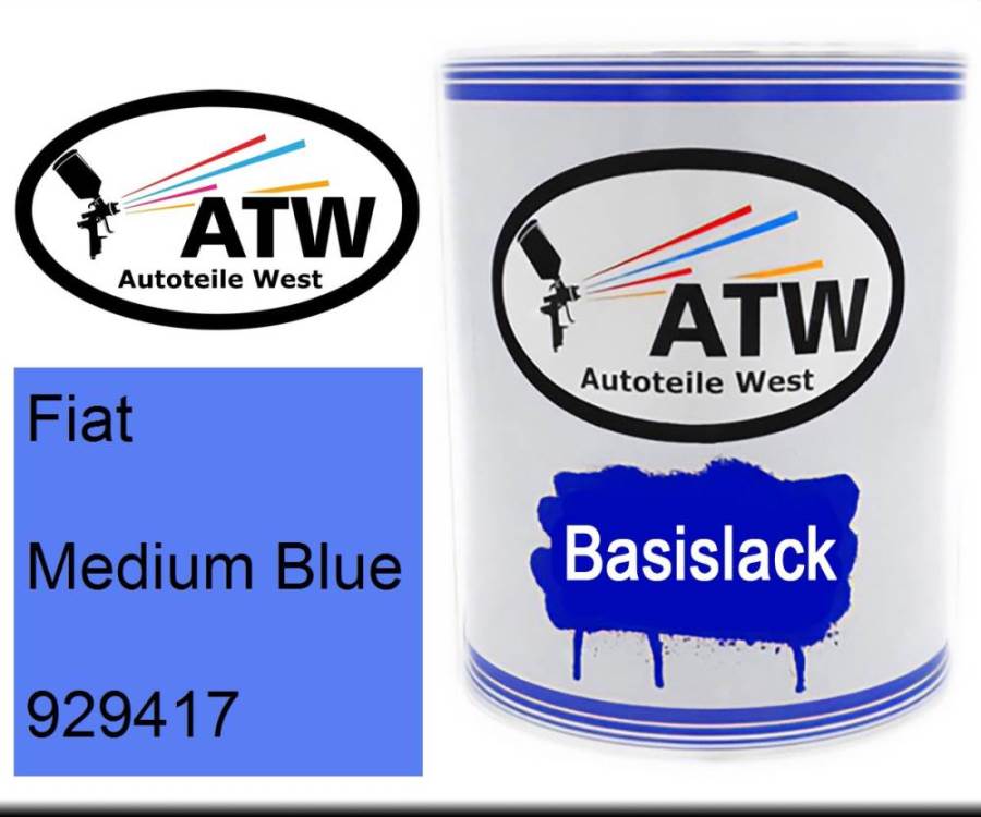 Fiat, Medium Blue, 929417: 1L Lackdose, von ATW Autoteile West.